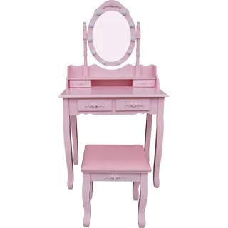 HOME DELUXE - Schminktisch ROSY - Rosa: - 149 x 71 x 40 cm, 10 LED ́s wählbar zwischen 3 Lichtfarben, steuerbar über Touchbutton I Kosmetiktisch Make - UP Tisch - Rosa
