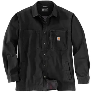 Carhartt Men's Rugged Flex Relaxed Fit Canvas Fleece-Lined Snap-Front Jac Work Utility Button Down Shirt, Black, L