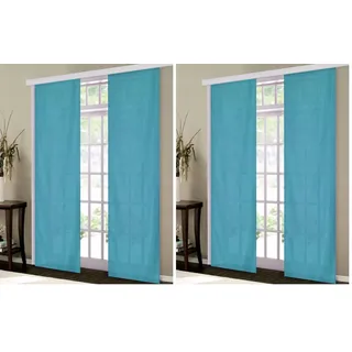 Gardinenbox Flächenvorhang, Schiebegardine Blickdicht matt, Türkis, aus Micro Satin (Mikrofaser Gewebe), mit Paneelwagen und Beschwerungsstange -85600-, 85600 (Packung mit 2)