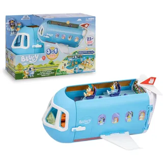 BLUEY - 3-in-1-Flugzeug, Pilot und Bingo gehen in den Urlaub und das Flugzeug verwandelt Sich in Hotel, Boot und Strand, 10 Zubehörteile, Spielzeug mit Sounds, ab 3 Jahren, Berühmt (BLY75000)