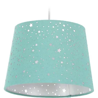Relaxdays Kinderzimmerlampe Sterne, hängende Schirmlampe, Jungen & Mädchen, Sternenhimmel, E27, runder Stoffschirm, Mint