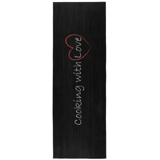 Kayoom Küchenläufer , Schwarz , Textil , Schriftzug , rechteckig , 60x180 cm , für Fußbodenheizung geeignet, in verschiedenen Größen erhältlich, strapazierfähig , Teppiche und Böden, Teppiche, Teppichläufer, Küchenteppiche