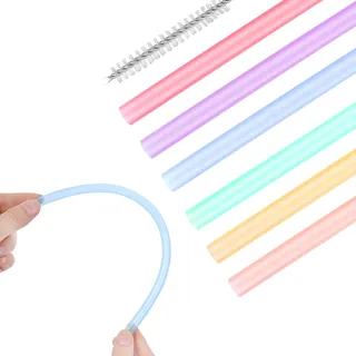6 Stück Strohhalme Weich Silikon Strohhalme für Reisebecher Lange Trinkhalme Mit Bürste Wiederverwendbare Mehrfarbig 23.5 cm Lang 8 mm Breit Ersatz Nachhaltiger Strohhalm für Cocktails Milch Saft Tee