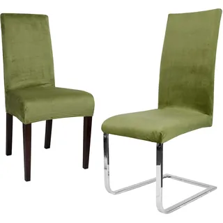 BEAUTEX Stuhlhussen Samt Stretch Stuhl & Schwingstuhl 2er Set Olivgrün LEA