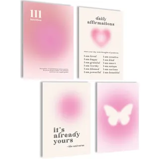Aura Poster Set Bilder Body Mind Soul Heart Aesthetic Style Preppy Room Decor Y2K Ästhetik Yoga Gesetz der Anziehung Manifestation (Aura Affirmations, Posterset 4x A4 (21x30cm) | ohne Rahmen)
