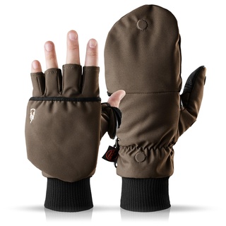 Heat 2 Fingerlose Handschuhe und Fäustlinge Kombination, warme Winterhandschuhe gegen den Wind und Kälte im Winter – Sporthandschuhe, Fahrradhandschuhe Damen, Herren – Braun, 7, Small