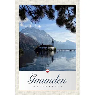 vianmo Holzschild 30x20 cm Gmunden Östereich Kirche Gebirge Natur