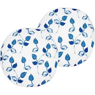 BELIANI Gartenkissen 2er Set Weiß / Blau 45 x 45 cm Rund Blättermotiv Blättermuster Outdoor Kissen für Garten Terrasse - Weiß, Blau