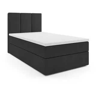 Boxspringbett, Jugendbett RYGA MINI, Topper Federkern (80x200 cm, SCHWARZ - SWING 20, Öffnungsseite LINKS) - Schwarz