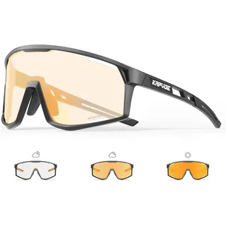 KAPVOE Photochromatische Selbsttönend Fahrradbrille für Herren Damen Klar Sportsonnenbrille TR90 Rahmen Sport Radfahren MTB Radbrille UV400 Schutz Sportbrille für Laufen Fahren Baseball Gold