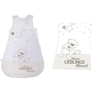 Herding Baby Best Baby-Schlafsack, Kleiner Lieblingsmensch Motiv, 70 cm, Weiß & Fynn Babydecke, Lieblingsmensch Motiv, 75 x 100 cm, Microfaserflausch, Weiß