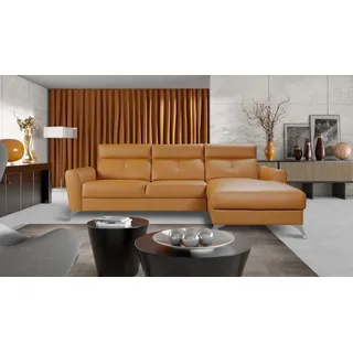 Design Eck Wohnlandschaft Sofa Couch Polster Sitz Garnitur Leder Sofas Orange - Braun