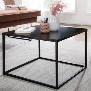 FineBuy Couchtisch 60 x 60 cm quadratisch Schwarz Metall - Industrial Wohnzimmertisch - Skandinavisches Design Beistelltisch für Wohnzimmer Aluminium - Schwarz