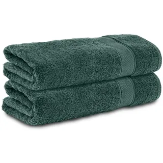 Komfortec 2er Duschtücher Set 70x140 cm aus 100% Baumwolle | Frottee, Weich und Saugstark, Badetücher für Bad und Dusche, Dunkelgrün