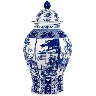 Chinesische handbemalte Keramik Vasen Ingwer Gläser Blaue und weiße Porzellan Vase mit Deckel für Home Decoration, 1 Temple Jar mit Menschen Design von Jingdezhen
