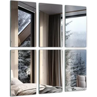 Selbstklebende Dekorationsfliesen - Moderne Mirror Tiles - Wandspiegel - 6 Stück Set - 30x20 cm