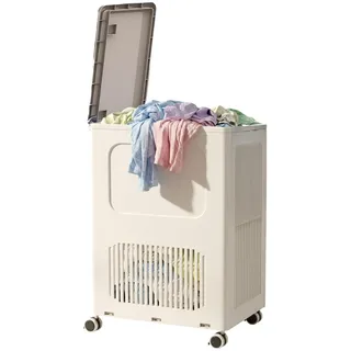 Wintem Wäschekorb 123 l mit Deckel und Rollen, vertikale Struktur, platzsparend, für schmutzige Tücher, leicht zu bewegen und zu reinigen