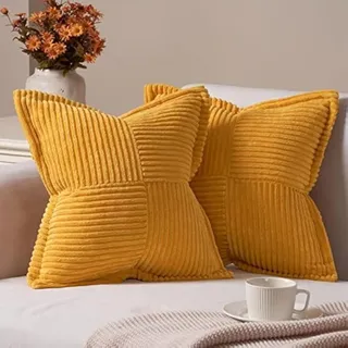 Topfinel Kissenbezug 50x50 2er Set gelb Kordsamt Herbst Kissenbezüge Kissenhülle Dekorative Sofakissen Couchkissen Dekokissen Zierkissen Deko für Wohnzimmer Sofa