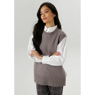 Pullunder ANISTON SELECTED, Damen, Gr. 38, grau (grau, melange), Feinstrick, Obermaterial: 73% Polyacryl, 24% Polyester, 3% Elasthan, meliert, unifarben, Basic, lässig geschnitten hüftbedeckend, Rundhals, weit, Pullover Pullunder, im lässig angesagten Style