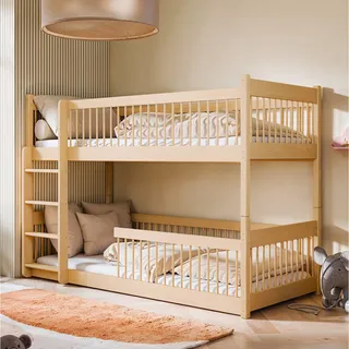Kinderbett Hochbett Etagenbett 80x180 | 90x190 | 90x200 cm, mit abgerundeten Kanten und umbaubar zu 2 Betten 80x180 cm von 3. bis 12. Lebensjahr, Natur - Naturbelassen