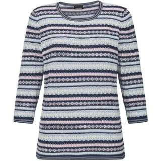 Rundhalspullover GOLDNER "Strickpullover im Ringel-Look", Damen, Gr. 44, blau (marine, gemustert), Obermaterial: 50% Baumwolle CO. 50% Polyacryl PAN., gerade, Pullover Rundhalspullover, aufwendigig gestrickter vielfarbiger Strick