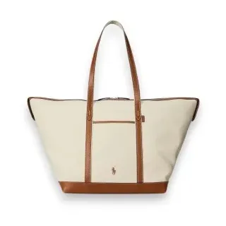 Polo Ralph Lauren für Damen. 428973072001 Große Shopper-Tasche aus beigem, braunem Canvas (OSFA), Lässig, Baumwolle