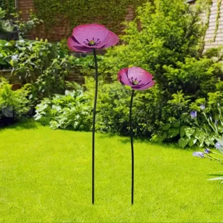 Xiyocadt 2 Stück Vogeltränke, 90-65cm Gartenstecker Metall Gartendeko, Vogeltränke Stehend Insektentränke für Frühling Sommer Garten (Lila-2 Stück)