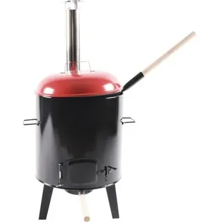 Smoker Maroniofen Stahl Ø 32,5 cm Höhe: 70,5 cm rot/schwarz mit Grillrost, Decke