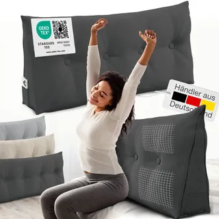 Eloneo Rückenkissen – Keilkissen fürs Bett & Sofa, abnehmbarer Bezug, praktisches Seitenfach Handy Kissen 1 St