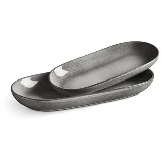 Springlane Servierplatte Misty Cliff 2er-Set, Steingut Servierteller für Antipasti, Tapas und Sushi