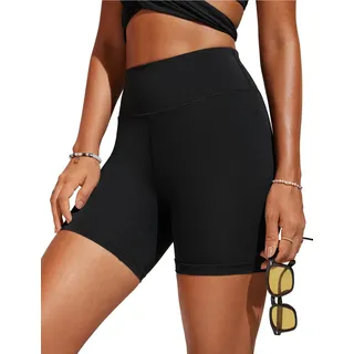 CRZ YOGA Damen Badeshorts Bauchkontrolle High Waist Schwimmshorts Sport Beach Badehose Wassersport Kurze Hose - 13cm Schwarz 38