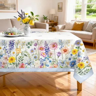 Arquiel Tischdecke Rechteckige Florale, Tischtuch Blumen Farbe Wasserabweisend StrapazierfäHiges Aquarell, Abwischbar Tischdeck FüR Abendessen, KüChe, Hochzeit, Drinnen, FrüHling/Sommer(152 x 213 cm)