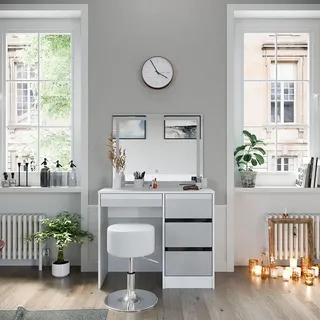 Vicco Schminktisch Sherry 90x75cm, Weiß, Frisiertisch mit Hocker