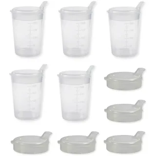 Medi-Inn+ Schnabelbecher 250 ml Praktisches Set: 5 Unterteile mit 10 Deckeln (5 x mit Öffnung 12 x 10 mm u. 5 x mit Öffnung 4 x 4 mm) | transparent