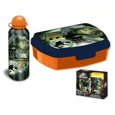 HOVUK Jurassic-World Lunchbox für Kinder mit 500 ml isolierter Wasserflasche, 1 Fach, lebensmittelechte Snackbox für Schule und Picknick ab 3 Jahren