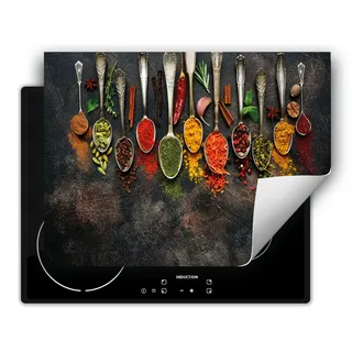 DarHaus Herdabdeckplatte 80x52 cm Anti Rutsch Matte Aufrollbar, Gewürze - Löffel