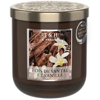 HEART & HOME - Duftkerze auf Basis von natürlichem Sojawachs für Zuhause - Kleines Glas Sandelholz Vanille - 30h Brenndauer - Geschenk, Dekoration und Duft für Zuhause