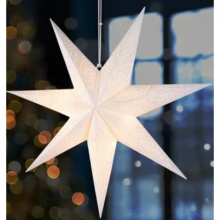 Brubaker 60 cm Papier Weihnachtsstern zum Aufhängen - Adventsstern - 3D Papierstern mit E14 Fassung - Hängende Weihnachtsdeko Leuchtstern mit 3,5 m Kabel - Weiß