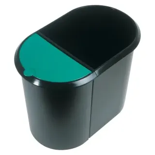 helit Papierkorb Duo-System "the double", 20 + 9 Liter, Hochwertiger Duo-System Abfalleimer mit umlaufendem Griffrand, Farbe: schwarz/grün