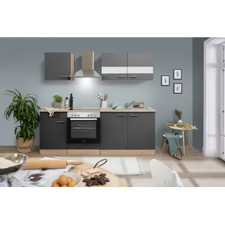 Küchenzeile Merle 210 cm E-Geräte Glaskeramikkochfeld grau/eiche sägerau nachbildung