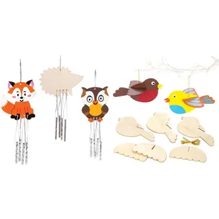 Baker Ross AW877 Woodland Animal Windspiel aus Holz, 4er Pack & 3D-Vögel aus Holz für Kinder als weihnachtliche Bastel- und Deko-Idee für Jungen und Mädchen (6 Stück)
