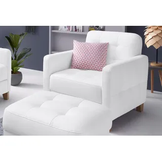 exxpo - sofa fashion "Elio, Loungesessel, aufwendige Detailverarbeitung, bequem und modern", weiß (alpine weiß), B:76cm H:84cm T:90cm, Luxus-Kunstleder;NaturLEDER (echtes Rindsleder) in Sitz und Rücken.