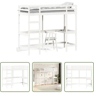 The Living Store Hochbett mit Schreibtisch Weiß 80x200 cm Massivholz Kiefer - Weiß