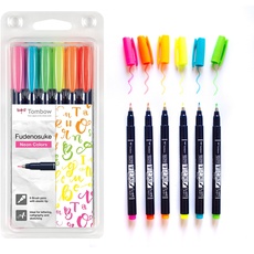 Bild WS-BH-6P Brush Pen Fudenosuke Neon 6er-Set, harte Spitze, pink, yellow, green, orange, red, blue