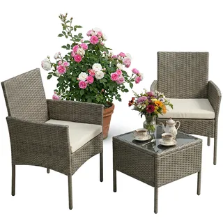 Relaxdays Gartenmöbel Set 3-tlg. Grau