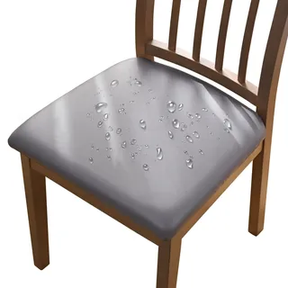 Alishomtll PU Stuhlhussen 6er Set Stretch Kunstleder Stuhlbezug Wasserdicht Sitzbezüge Sitzflächenbezug Abnehmbar Waschbar Esszimmerstuhl Hussen für Küche Hochzeit Garten Büro (Grau 6 Stück)