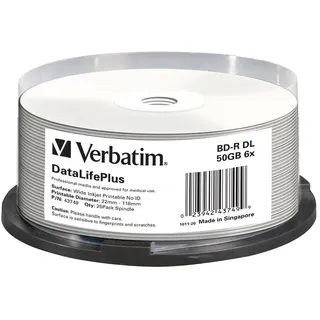 Verbatim Data Life Plus Bd-r Blu-ray 50gb Bedruckbar 6x Geschwindigkeit 25 Einheiten - White