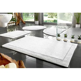 my home Badematte »Kapra, Badvorleger, Badezimmer Teppich« Höhe 14 mm beidseitig nutzbar   fußbodenheizungsgeeignet   strapazierfähig mit Bordüre, Badteppich, Badematte, Baumwolle, weiß