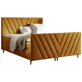 Fun Möbel Boxspringbett Schlafzimmerbett CARLITO PREMIUM 180x220cm Stoff Fresh Senfgelb - Gelb