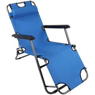 Ambia Garden Gartenliege , Blau , Metall, Kunststoff, Textil , Füllung: Polyester , 60x27x153 cm , Räder am Kopfende, UV-beständig, rostfrei, klappbar, Rückenlehne verstellbar , Gartenmöbel, Gartenliegen, Sonnenliegen